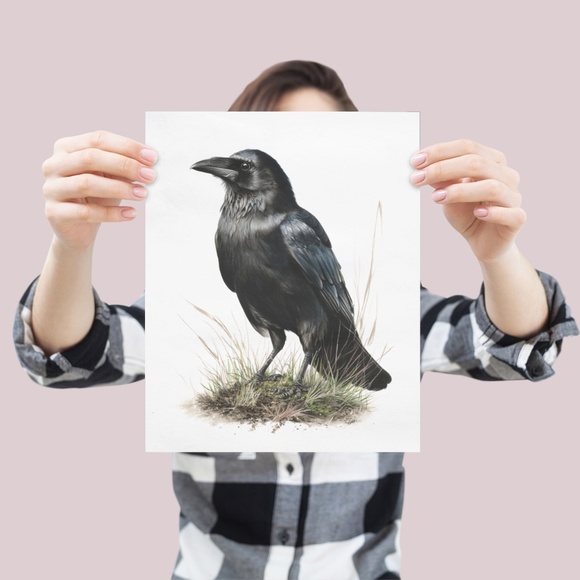 Watercolor Black Crow Wall Art Print Unframed - Black Bird Raven Illustration - Picture 4 of 6